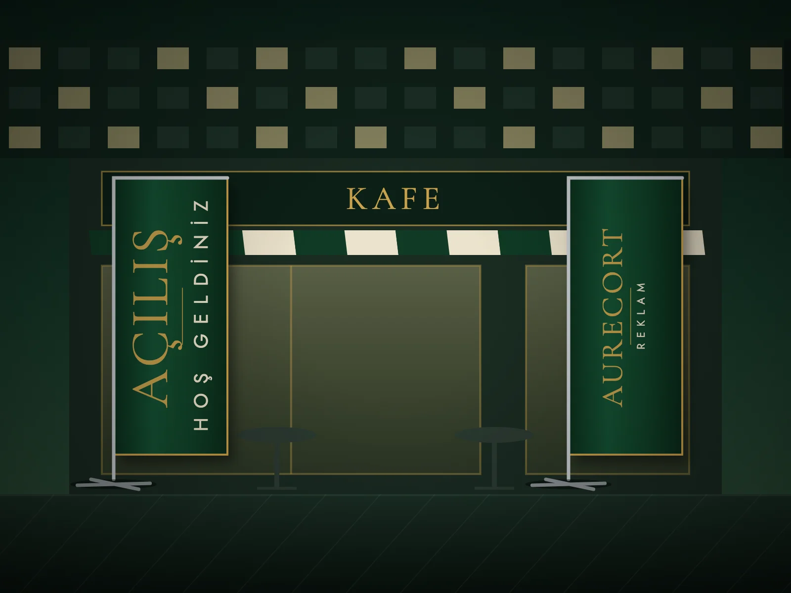 Bayrak ve flama — Kafe açılışında olta bayrak