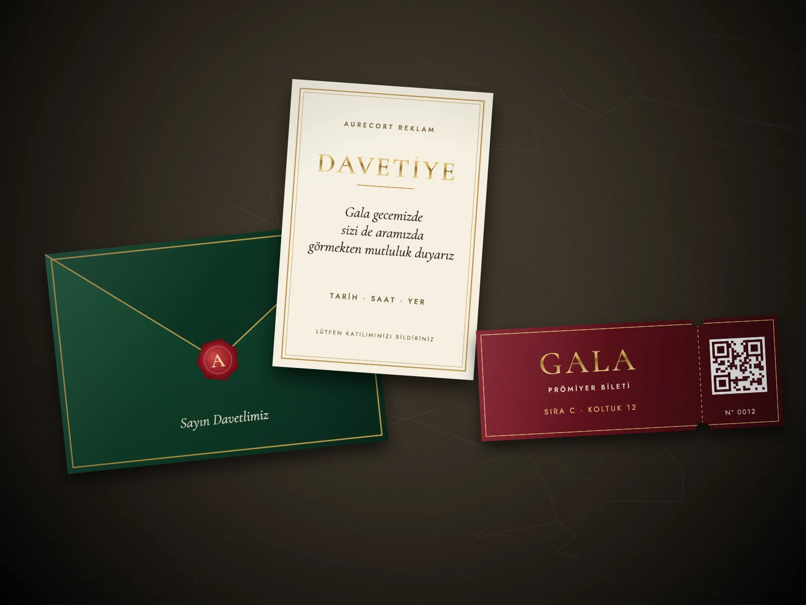 Lansman ve gala — Davetiye, zarf ve bilet