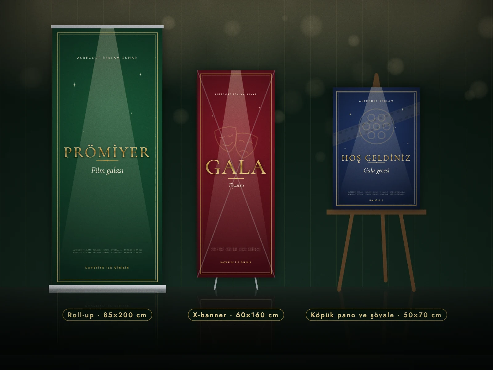 Lansman ve gala — Roll-up, X-banner ve köpük pano